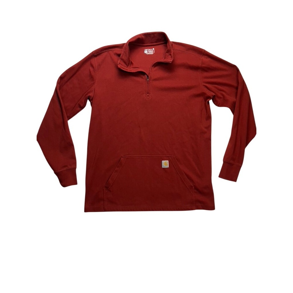 Carhartt 1/4 Zip Pullover Mens XL‎ Tall Red Relaxed Fit Workwear Sweater 104428